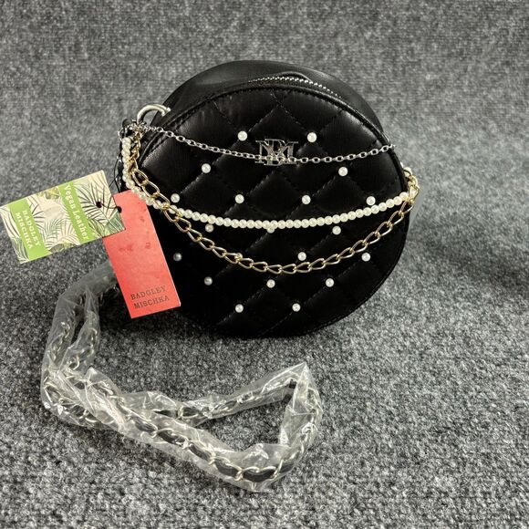 Badgley Mischka Handbags - BADGLEY MISCHKA Round Diamond Quilted Crossbody with Pearls NWT